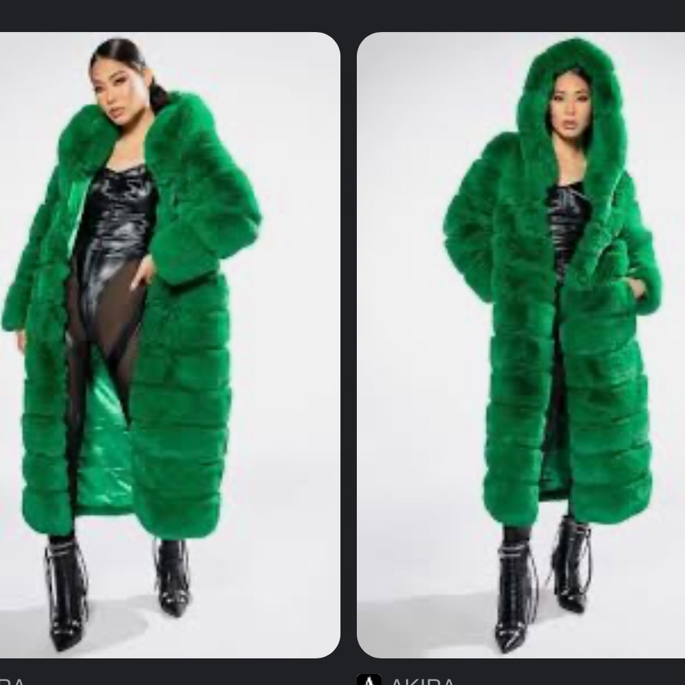 AKIRA Green Faux Fur Coat